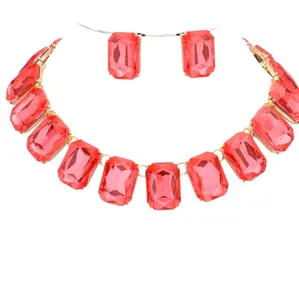 Rectangle Geometric Rhinestone Necklace Set