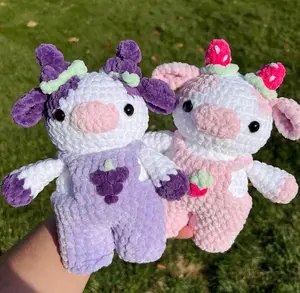 Flower the Fruit Cow Plushie, Handmade Crochet Stuffed Animal Toy, Customizable colors