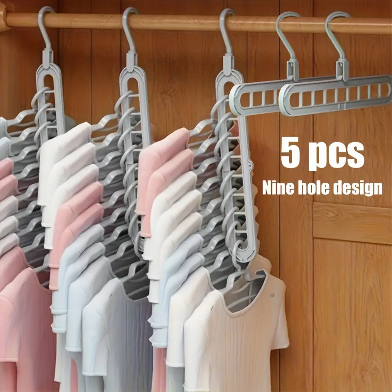 5pcs Sturdy 9-Hole Hangers - Enhanced Anti-Slip, Foldable Space-Saving Home Organiser for Closets, Student Dorms