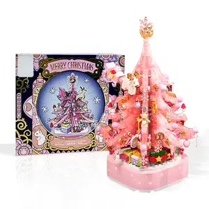 DIY Pink Christmas Tree Building Blocks Set - Crystal Music Box, Home Decor Toy Gift for Girls