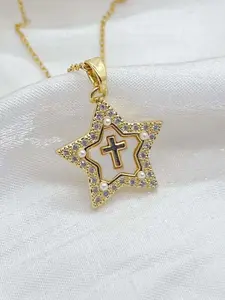 Rectangular Five-Pointed Star Necklace, Cross Necklace, Elegant Fashion Accessory for Summer, Inspirational Jewelry, Versatile for Casual and Perfect Gift, Jewelry Gifts
