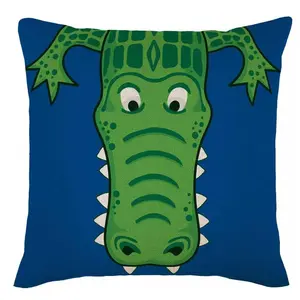Contemporary Green Crocodile Throw Pillow Cover with Teeth, Cute Funny Style, Machine Washable, Mixed Color, Zipper Closure, Woven Linen, for Various Room Types - Single Sided Printing, No Pillow Core