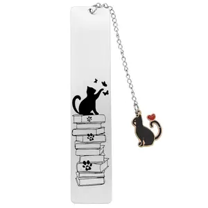 Cartoon Cat & Book Design Bookmark, 1 Count Stainless Steel Bookmark with Butterfly Pendant, Creative Bookmark for Teacher & Students, Book Accessories