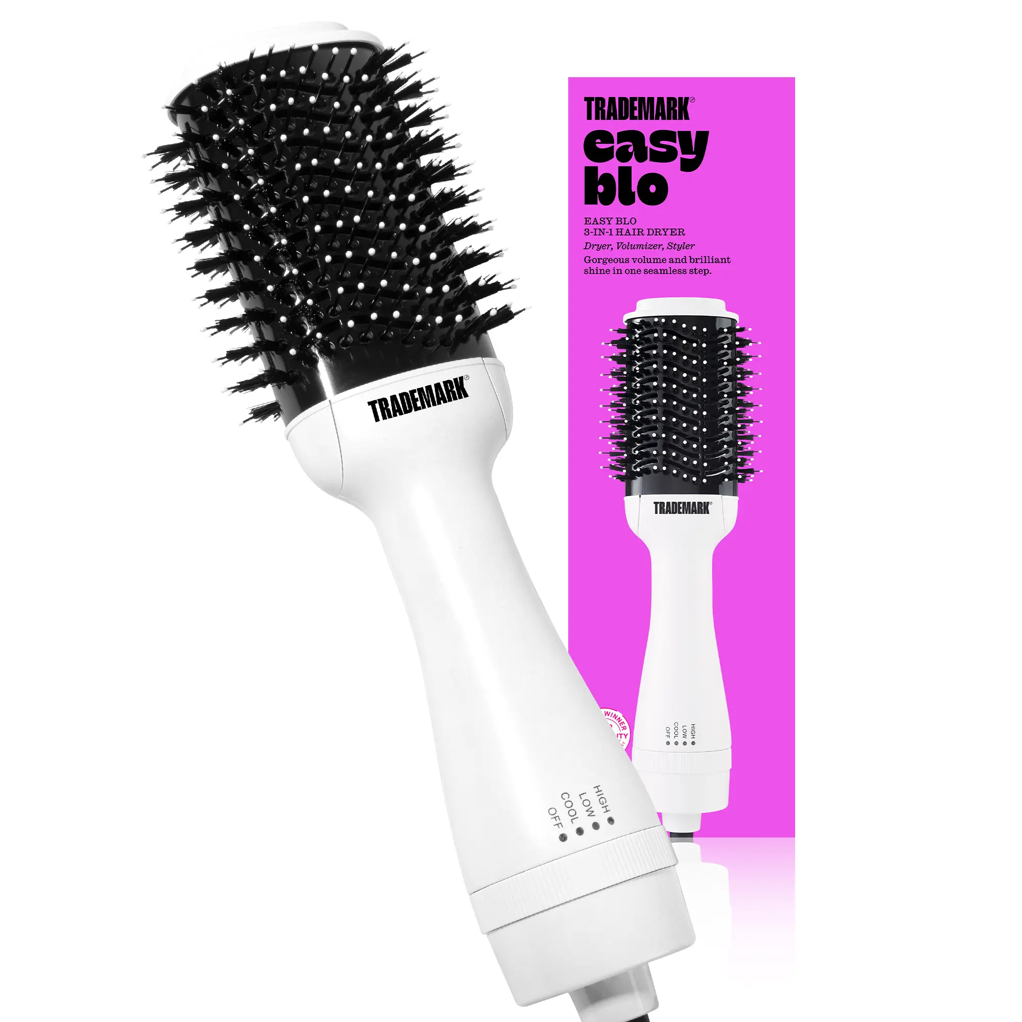 Trademark Easy Blo White, Single Step Hair Dryer and Volumizer, Hot Air Blow Dryer Brush for Wet Hair, Easy to Use Smooth