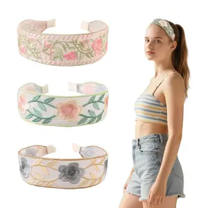 3pcs Elegant Bohemian Floral Embroidery Headband Set - Wide Retro Style Knitted Fabric Women'S Hair Accessories, Suitable For All Hairstyles, Women'S Hair Accessories | Elegant Headbands | Knitted Texture, Cute Hair Accessories, Gift Giving.