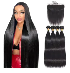 GA Brand Straight Bundles Human Hair With 13*4 HD Frontal Natural Black