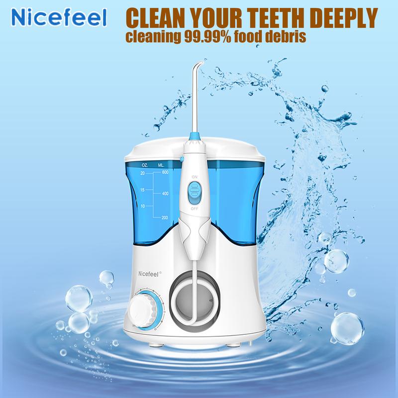 Nicefeel Water Floss - Electric Tooth Water Floss for cleaning and braces cleaning, 10 pressures and 7 Tips, 600ml Water floss for home use