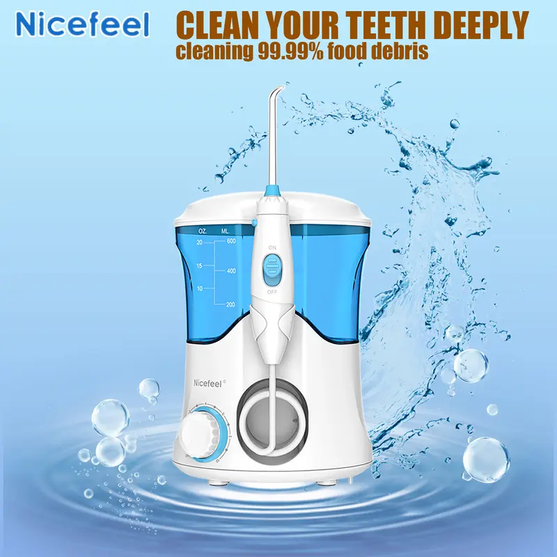 Nicefeel Water Floss - Electric Tooth Water Floss for cleaning and braces cleaning, 10 pressures and 7 Tips, 600ml Water floss for home use