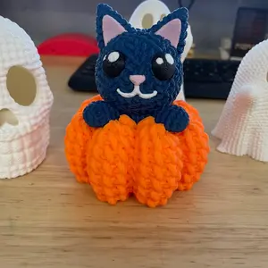Crocheted pumpkin and cat 3D printed