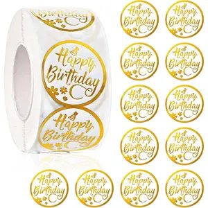 500 count Happy Birthday Stickers 1"  Birthday Balloon Roll  Stickers Fun Birth Day Cake Greeting Sticker Round Labels Banner Tag Seal Sticker for Card Boxes Party Envelope Decoration