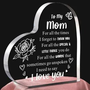 TikTok Viral Heart Acrylic Decorative Block, Inspirational Flower Letter Ornament, Perfect Gift for Mom, Birthday Mother's Day Gift Idea, Cute Home Desk Decor
