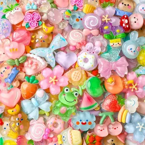 P-HDJ023   60PCS Cute Slime Charms Mixed Flatback Resin Charms Set,60 Styles Cartoon Making Kit Decorations for DIY Craft Phone Cases Nails Scrapbooking