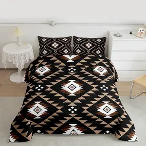 Bohemian Duvet Cover Geometric Pattern Bedding Set for Kids Boys Girls Boho Nordic Comforter Cover Set Black Brown Bedspread Cover