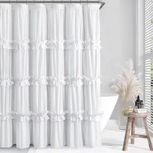 Ruffle Trim Shower Curtain, 1 Count Soft Bathroom Curtain, Bathroom Accessories, Home Supplies for Bathroom Decor, Bathroom Supplies, Bathroom Shower Equipment