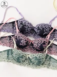 3pcs women's underwear bras gathered fixed cups thickened elastic design collect side breasts anti sagging workout straighten chest shape