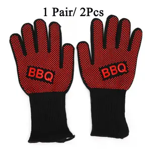 2PCS BBQ Gloves, Oven Gloves, 1472°f Extreme Heat Resistant, Silicone Non-Slip Mitts, Kitchen Gear for Cooking, Grilling, Baking