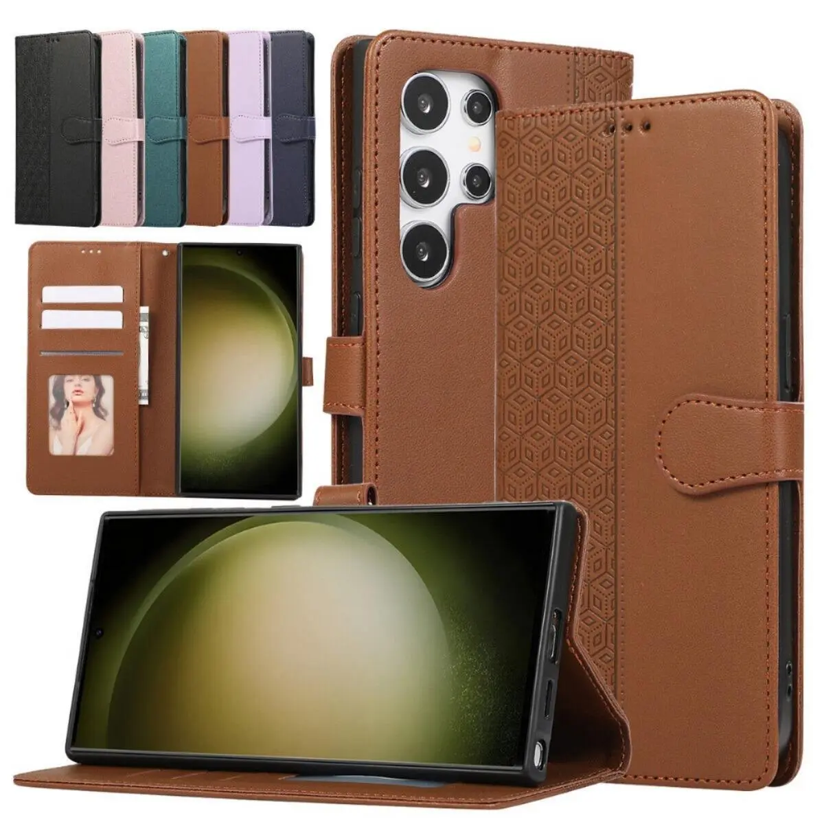 HISTORYOO Luxury PU Leather Smartphone Casing for Samsung Galaxy S24 S23 S22 S21 Note 20 A55, Handheld Wallet Case with Card Slots, Zipper Cash Coin Purse, Flip Kickstand, Wristlet Strap, Magnetic Shockproof Full Body Protection