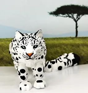 Articulated White Snow Leopard, 3D Printed Sensory Fidget Toy 12 Inches Executive Desk Toy ASL001-L