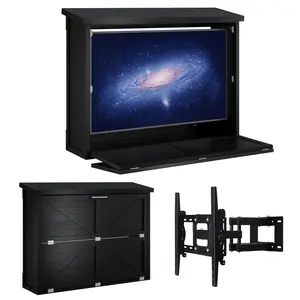 Outdoor TV Enclosure 55 Inch – Weatherproof Wood TV Cabinet with Adjustable Wall Mount Bracket & Vertical Door, Protective TV Cover for Patio & Deck