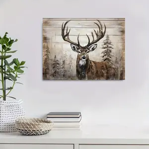 Buck Wild Decorative Canvas Art Print - Rustic Deer Wall Decor with Wood Grain Background, Wooden Wall Art, Ready to Hang, Perfect for Living Room, Bedroom, Home Wall Decor Artwork, Natural Theme Art, Warm Earth Tones