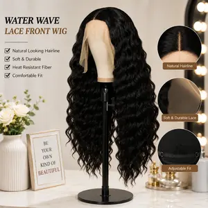 36-Inch Glueless HD Lace Frontal Wig, 13x4 Deep Wavy Hair Wig, 150% Density Synthetic Hair, Realistic Appearance, Natural Black for Daily Use