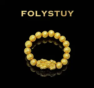 [The money deads are 10.3mmwide, Pixiu is 14mm×31.8mm Pixiu coin bead bracelet][FOLYSTUY (W178)]Pixiu coin bead bracelet- Exquisite Delicate Ornament for Any Occasion