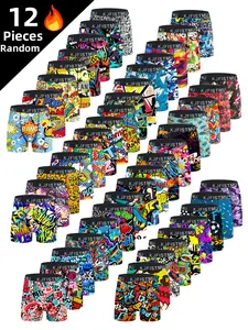 12pcs KJFISTMU Men's Cartoon Tie-Dye Striped Boxer Briefs - Soft, Comfortable & Breathable Polyester Blend, Vibrant Athletic & Everyday Shorts for Casual Wear Menswear Mixed Color Socks Beige，Christmas gifts，stock up on specials，value pack，bundle sets