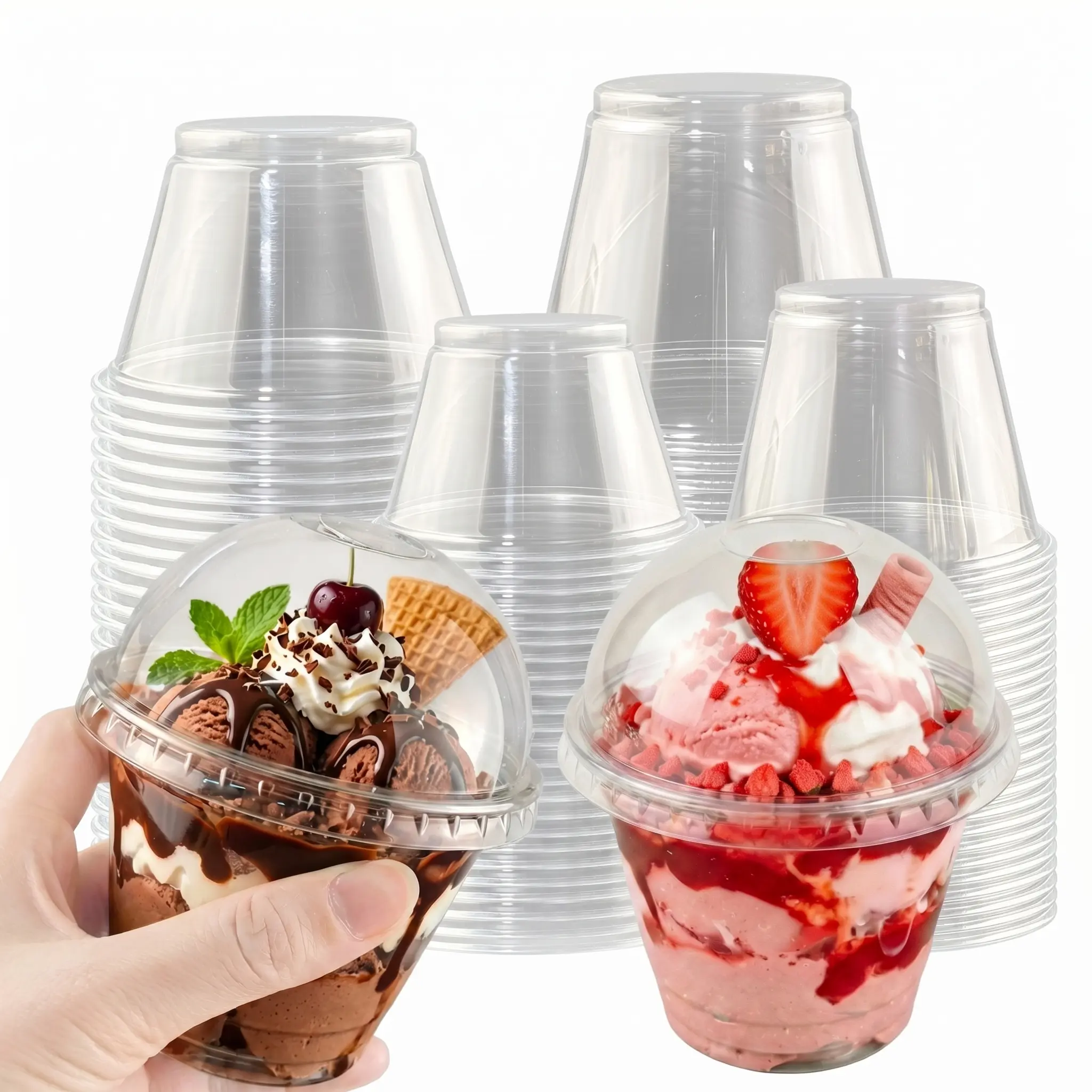 50-Pack Transparent Sturdy Disposable Cups with Lids, 7/9oz Clear Plastic Flat Bottom Insulated Cups for Cold Drinks, Party & Coffee Shop Supplies