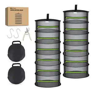 Yesker 6 Layer Herb Drying Rack Hanging Mesh Net Foldable Plant Drying Racks 24" w Green Zipper Pruning Shears Dryer Hanging Rack for Herbs Seed Bud Fruit Clothes Grow Tent Closet Garden Outdoor 2 PCS fathersdaygift