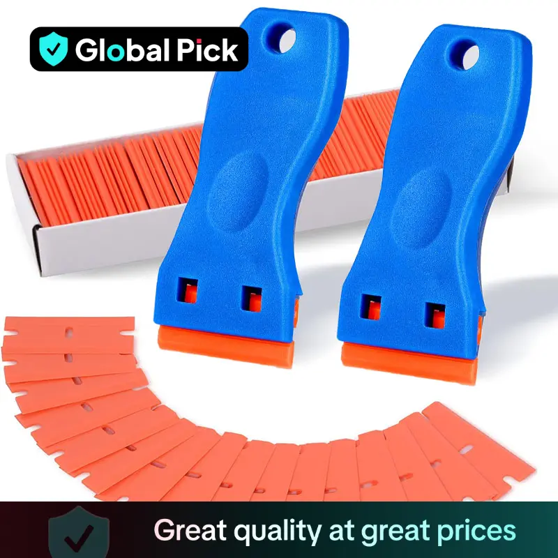 Plastic Razor Blade Scraper, Scraper Tool with Plastic Blades, Cleaning Scraper Remover for Stickers, Decals, Adhesive, Labels, Paint, Glass, Car, Win
