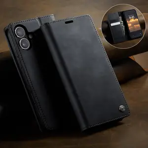 Flip Leather Case with Card Slot, Bi-folding Edge Craft Side Pocket Anti-theft Brush Phone Case for iPhone, Shockproof