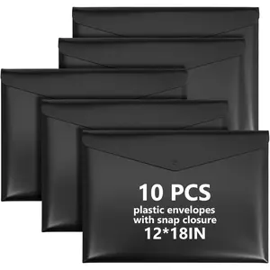 10 pack 11 * 17 in File Folder Tabloid Sized, Black Plastic Poly Envelopes with Snap Closure,  Portfolio Binder, Important Document Organizer Storage for School Work Office