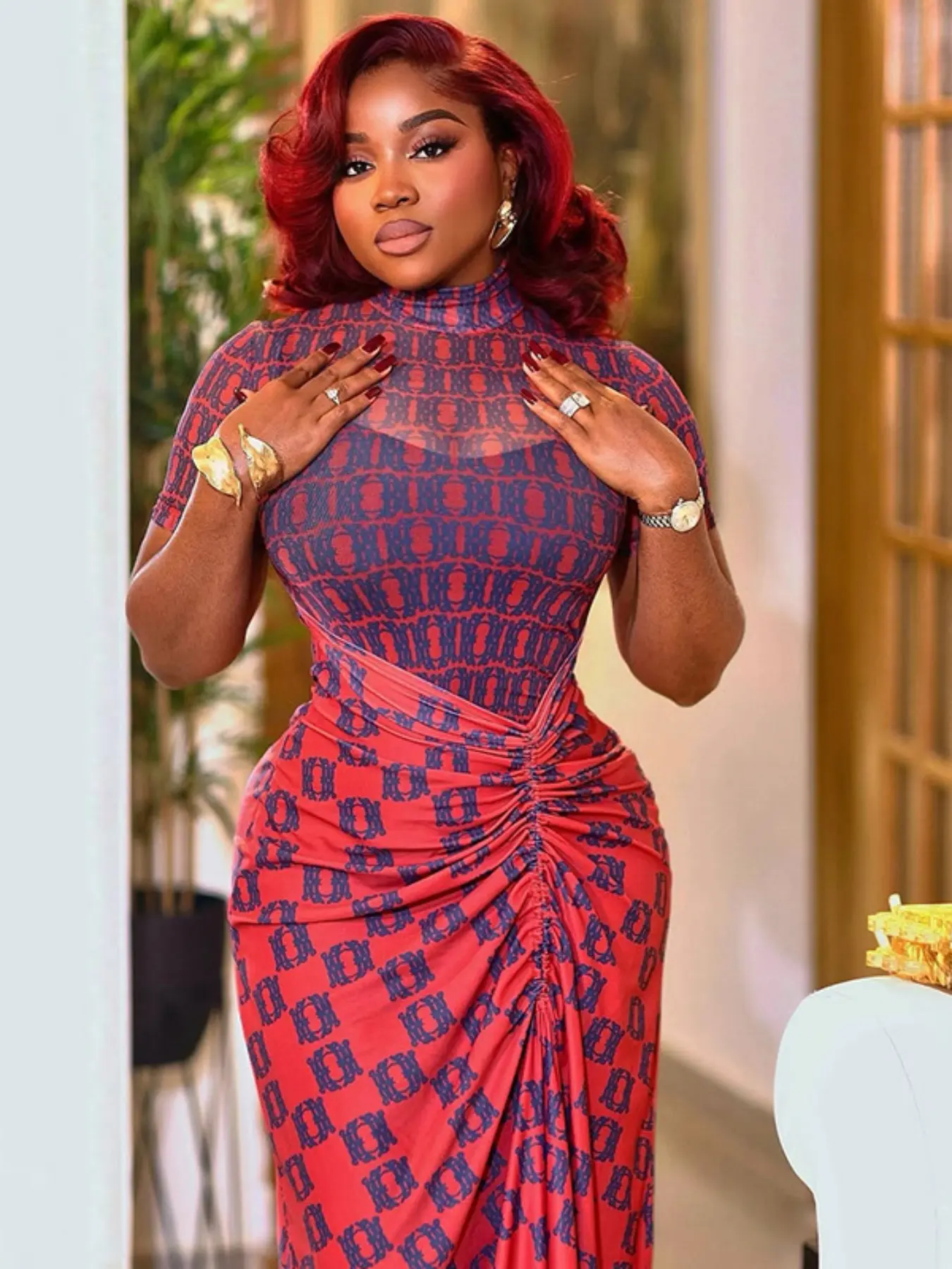 korean style bodycon dress Diane Burgundy Dress