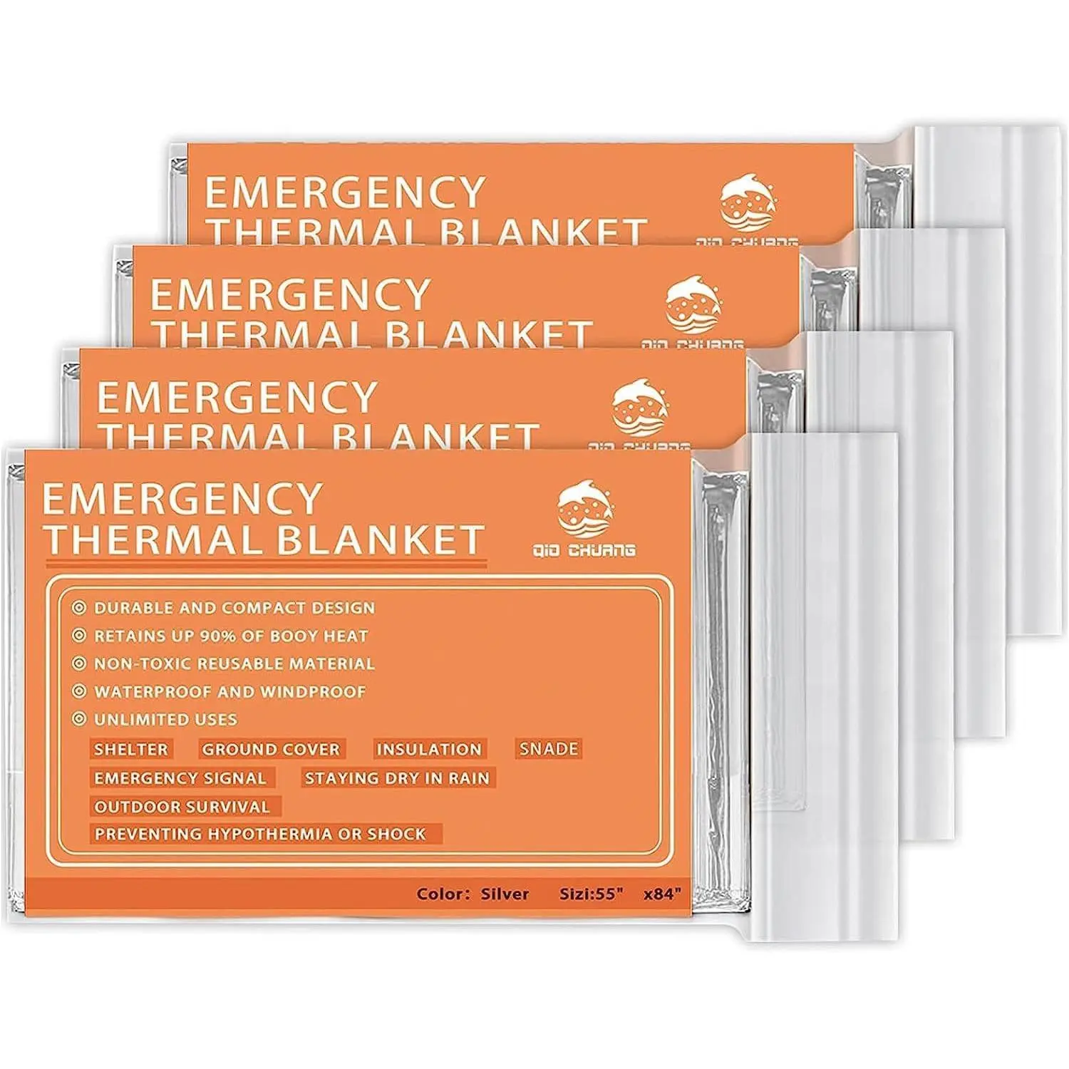 Emergency Mylar Thermal Blankets -Space Blanket Survival kit Camping (4-Pack). Perfect for Outdoors, Hiking, Survival, Bug Out Bag ，Marathons or First Aid 1