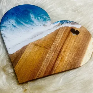 Resin Heart Cheese Board, Charcuterie Board, Beach Decor, Heart Decor,Housewarming Gift, Anniversary Gift, Valentines Gift, Chopping board, Resin Art, Ocean decor, Serving tray, wood platter, heart platter , Kitchen Romantic