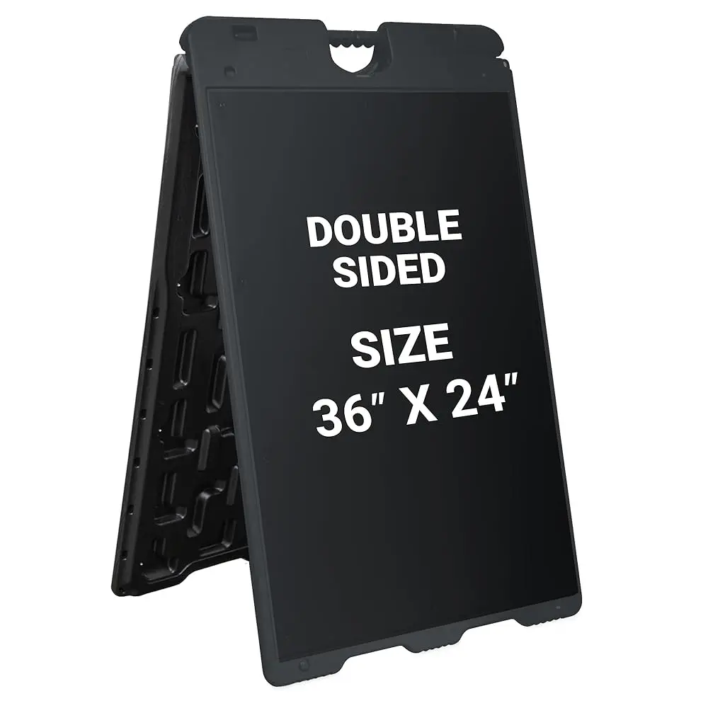 Jumbl Outdoor Dual-Display Signboard, 24”x36” Surface – A-Frame Signage Stand for Storefront & Sidewalk, Includes PVC Protector & Sand Fill Holes (Black)
