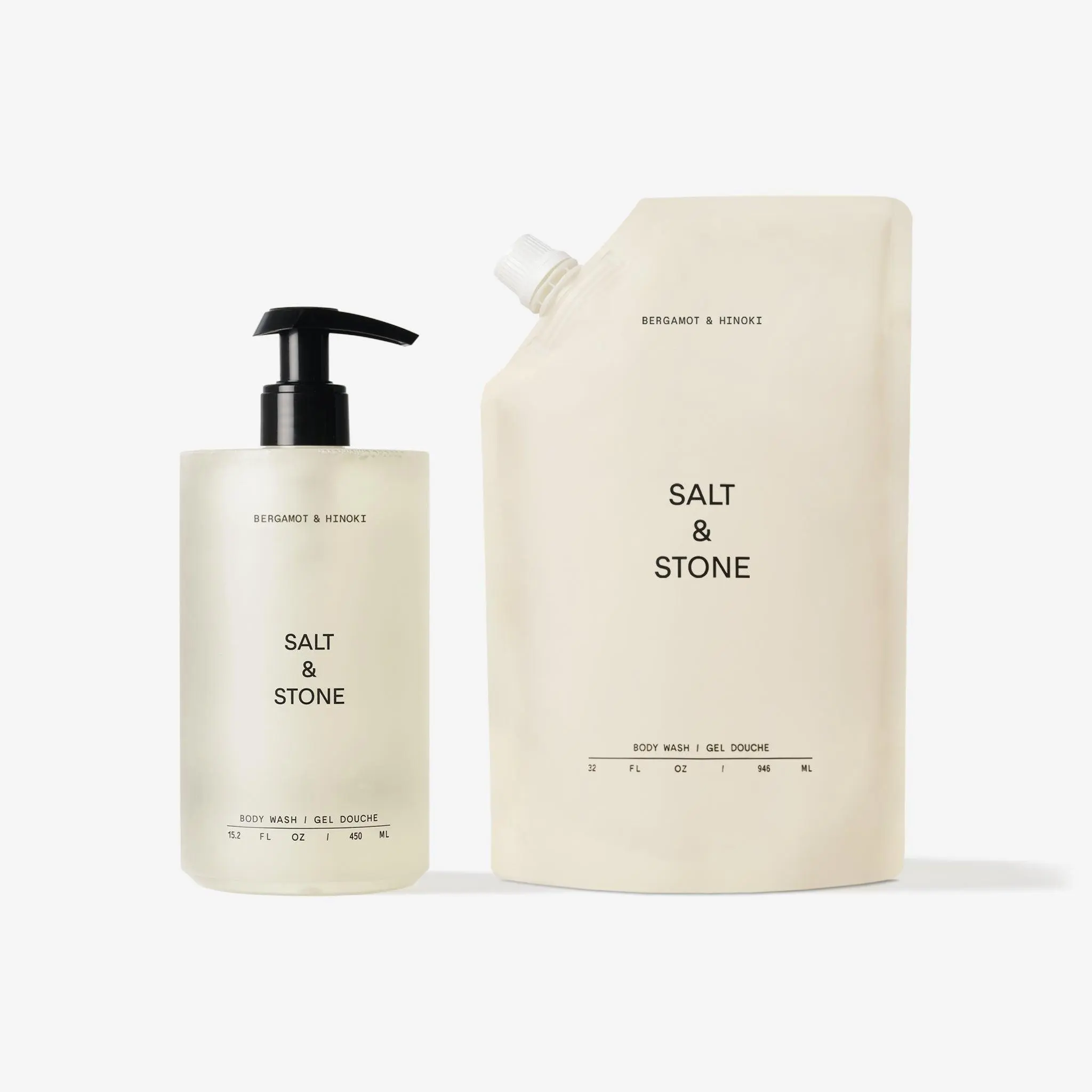 Salt & Stone Cleansing Body Wash Refill Set - Salt & Stone Body Wash 450ml Bottle & 946ml Pouch