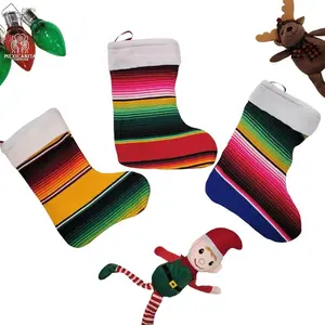 Set of 2 Mexican Serape Stockings for Christmas Tree Decoration - Serape Fabric Triangle Shape