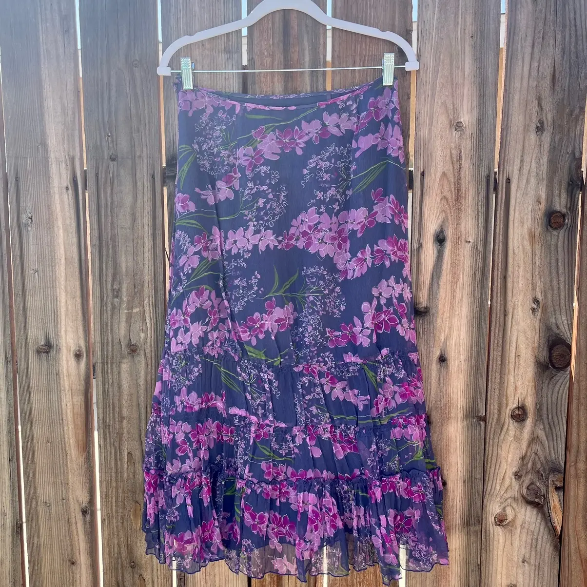 Allison Taylor Silk Skirt - Size 8, Purple Floral Print