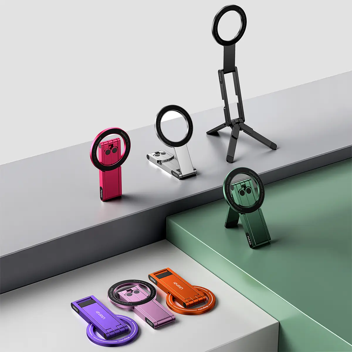 ULANZI MA60 Magnetic Phone Stand for iPhone – Aluminum Mini Foldable Tripod | Pocket-Sized Cell Phone Stand with Magnetic Quick Mount | Compatible wit