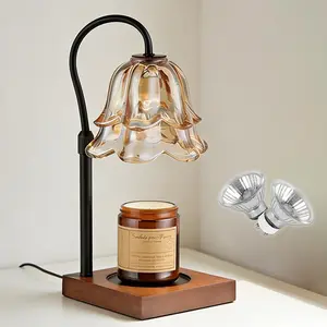 Tulip Candle Warmer Lamp Dimmable Timer Height Adjustable Solid Wood Base Flameless Home Gift Decor Bedroom Lamp