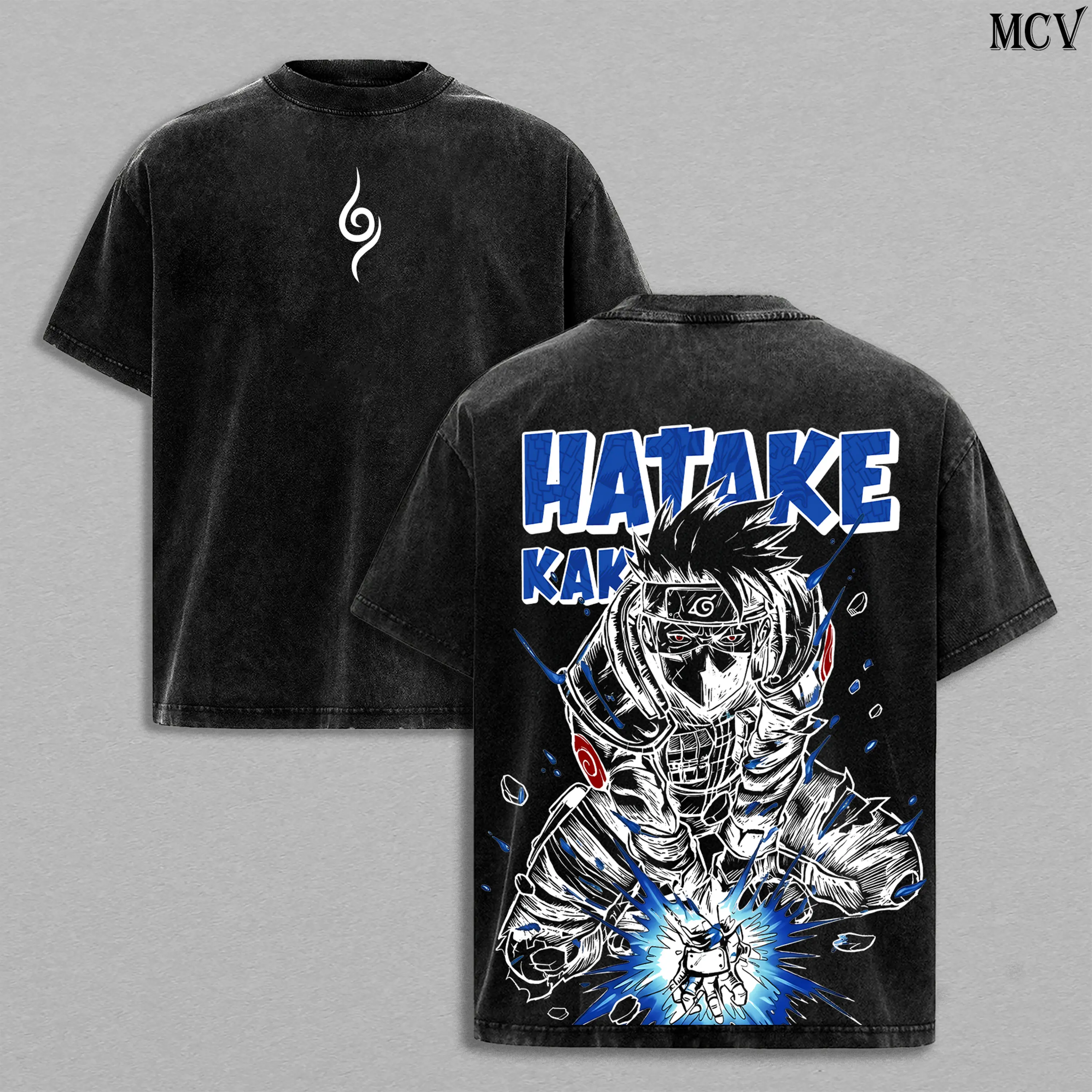 Kakashi Hatake Washed Vintage T-Shirt Menswear Heavy Cotton Top, Naruto Anime Manga Sharingan Copy Ninja Double Printed Graphic Tee, Unisex Oversize Hoodie Sweatshirt, Gift for Anime Fans