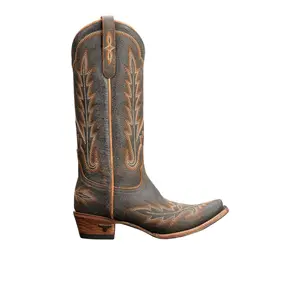 Lane Womens Lexington Embroidered Snip Toe Casual Boots Mid Calf Low Heel 1-2" - Brown