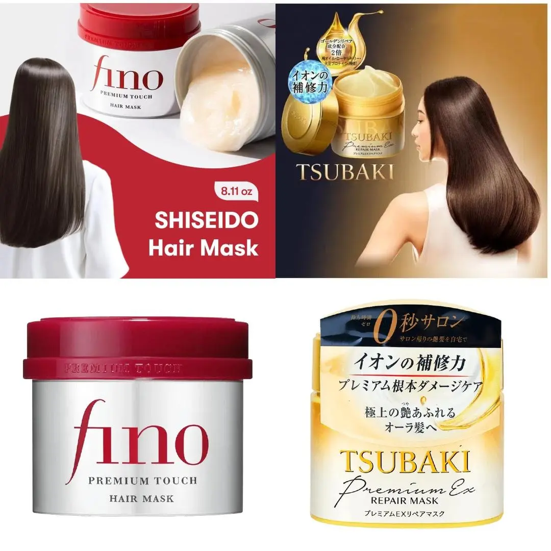 TSUBAKI 0-Second Hair Mask (Gold Can, 180g) & FINO Deep Penetration Repair Hair Mask (230g) - Intensive Treatment for Damaged Hair