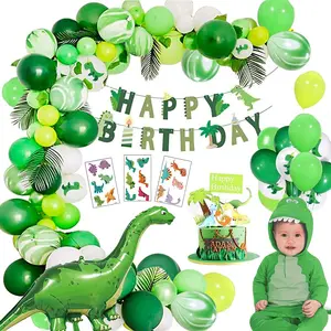 Dinosaur Birthday Party Decorations for Kids with Dinosaur Balloon, Green Agate Latex Balloons, Cake Topper, HAPPY BIRTHDAY Banner, and Balloons for Jurassic Dinosaur Jungle Party Decor