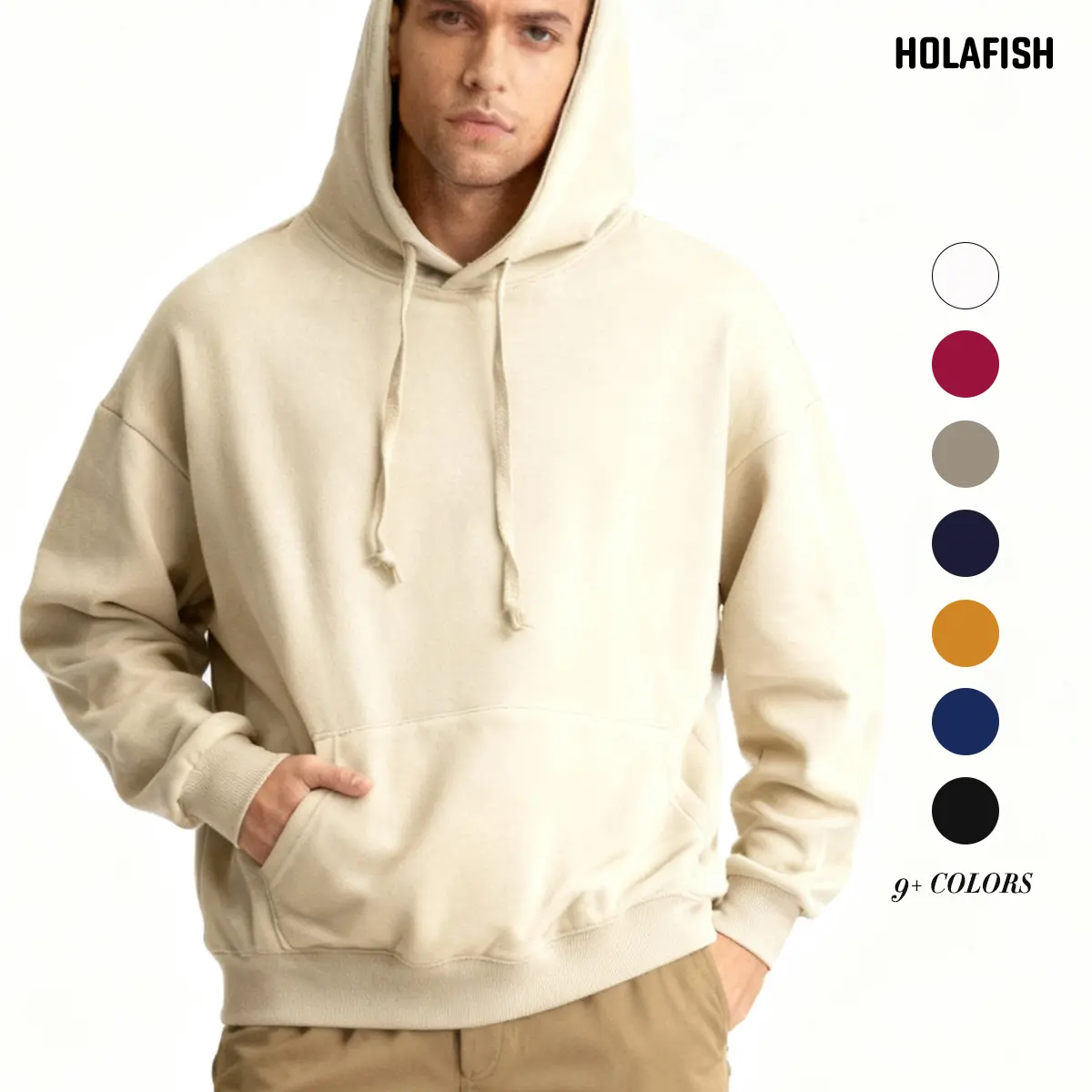 Holafish Men's Baggy Fleece Lined Hoodie, Casual Soft Pullover Sweatshirt with Kangaroo Pocket for Holiday Wear