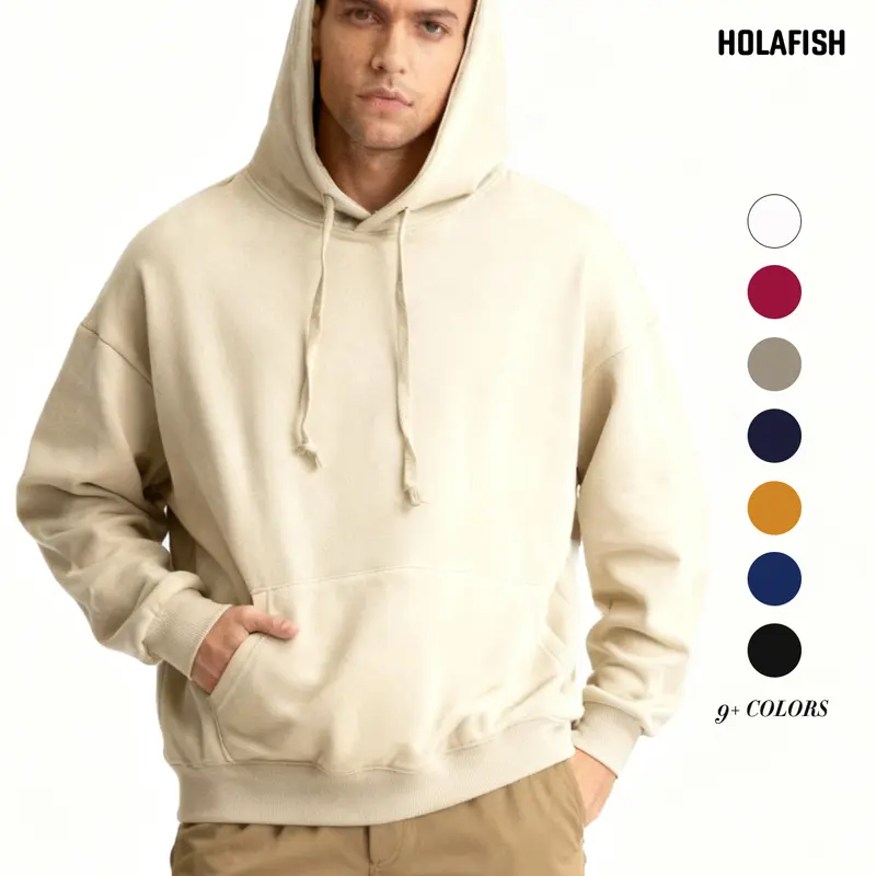 Holafish Men's Plus Size Fleece Lined Hoodie - Unisex Loose Fit Men's Clothing, Soft Cotton Casual Baggy Pullover, Long Ribbed Sleeves, Kangaroo Pocket, for Thanksgiving & Casual OOTD (Up to 5XL)