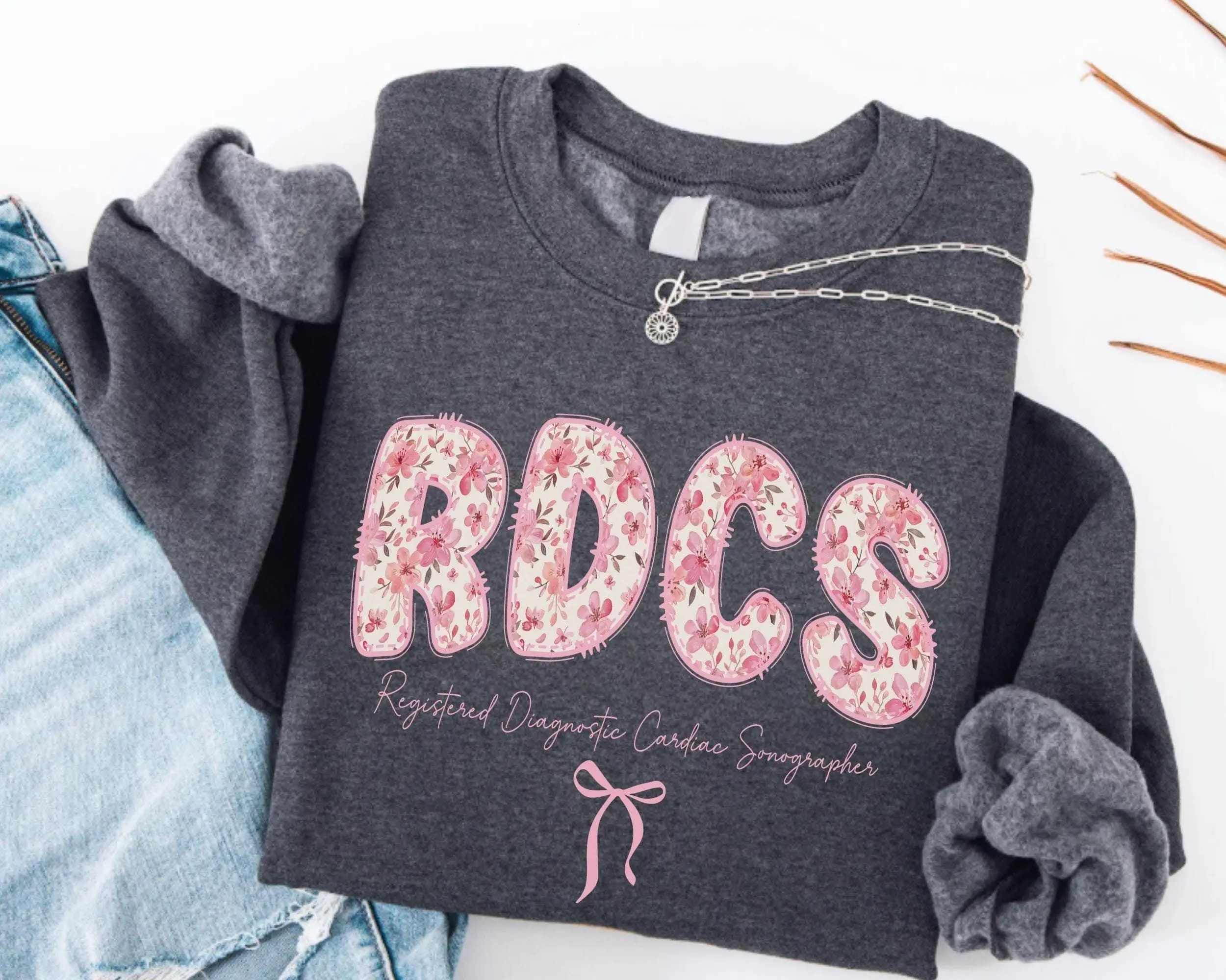 Women's RDCS Soft Fleece Breathable Fitted Round Neck Oversized Graphic Crewneck Top, Casual Everyday Sonographers' Wear, Graduation Gift for Students