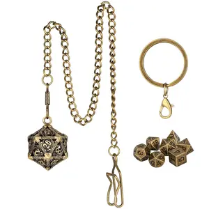 Dungeons & Dragons Dice Set, Dnd Metal Dice, Polyhedral Dice, Including D20 Cage, Keychain, Chain and Dice, Role Playing Board Games Accessories, Dungeons and Dragons Gifts