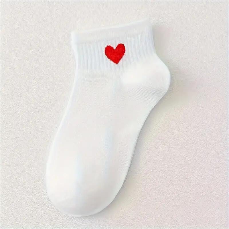 5 Pairs Of Teenager's Anti Odor & Sweat Absorption Fashion Heart Print Low Cut Socks, Comfy & Breathable Socks, All Seasons Womenswear Women
